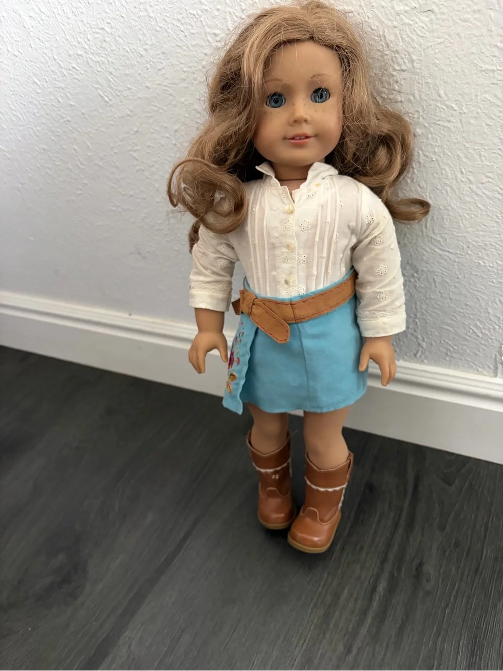 Nicki Fleming American Girl Brown-Haired Doll with Blue Skirt and Brown Boots